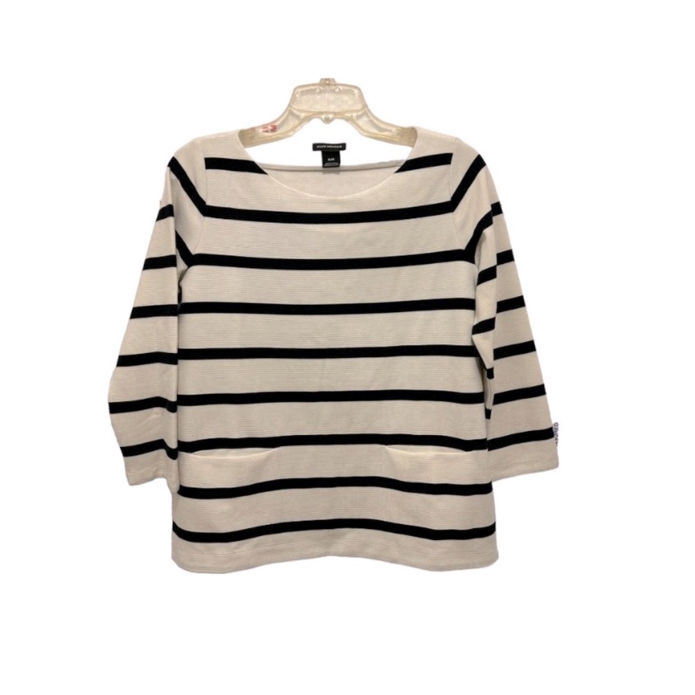 Women’s Club Monaco Navy Striped Textured Top with Pockets size M